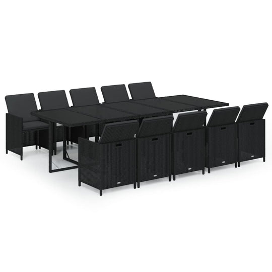 11 Piece Garden Dining Set with Cushions Poly Rattan Black