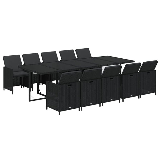 11 Piece Garden Dining Set with Cushions Poly Rattan Black