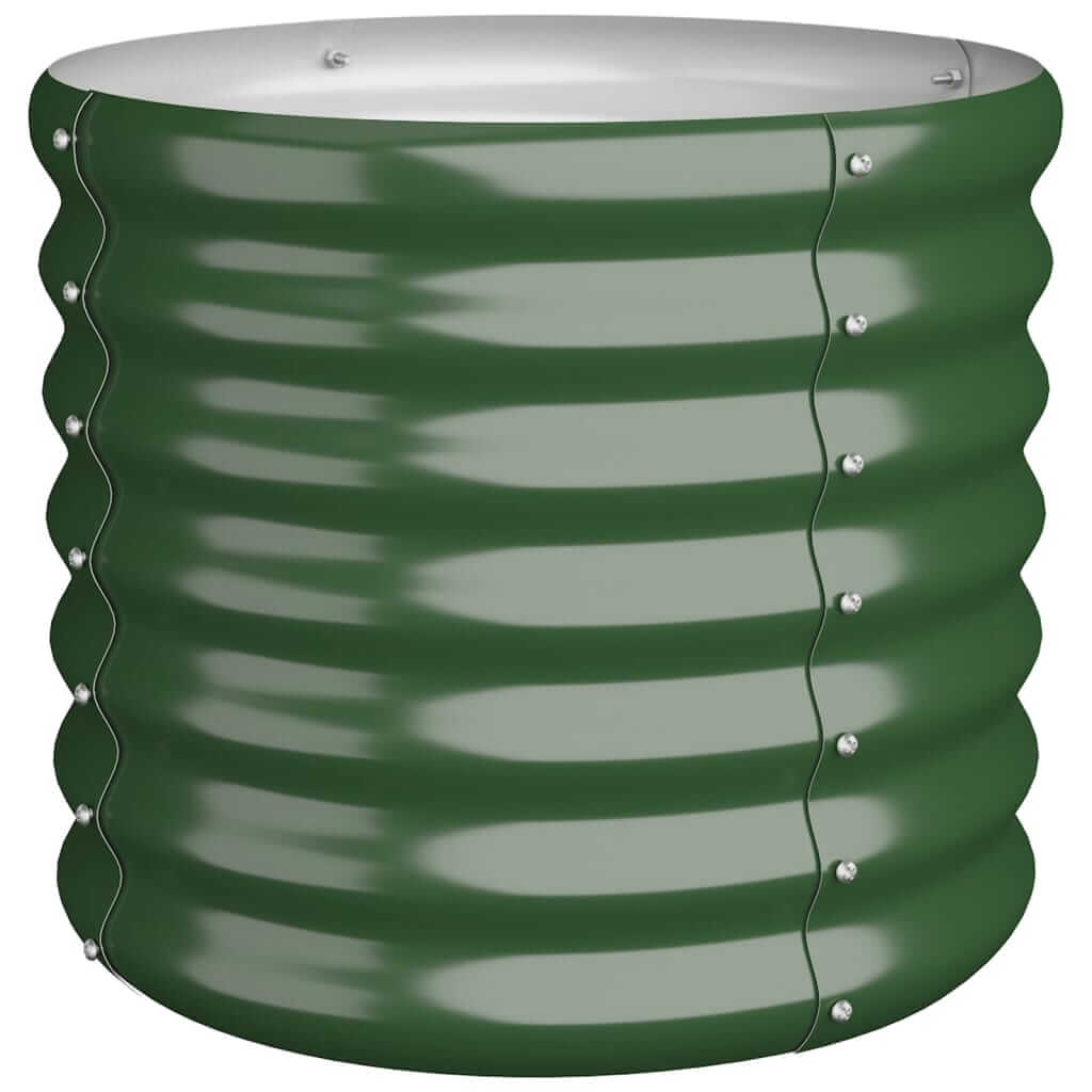 Green powder-coated steel garden planter, 40x40x36 cm, ideal for DIY gardening on patios and balconies, affordable and quality design.