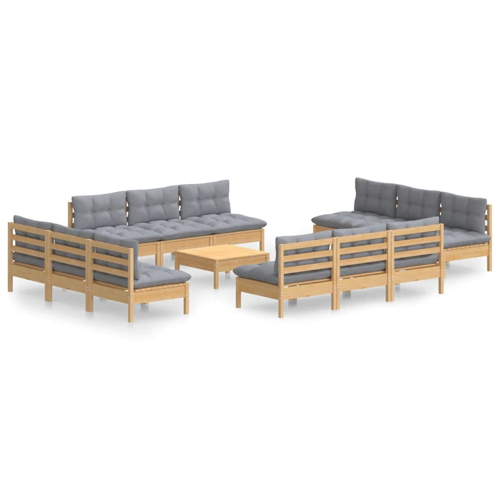 13 Piece Garden Lounge Set with Grey Cushions Pinewood