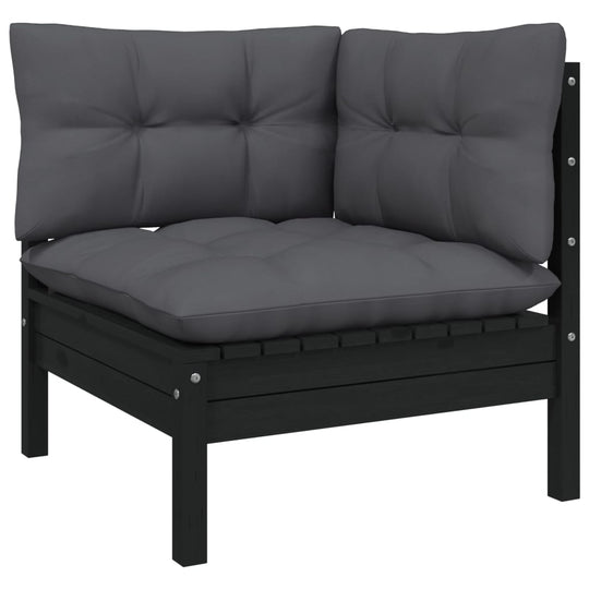 10 Piece Garden Lounge Set with Cushions Black Solid Pinewood