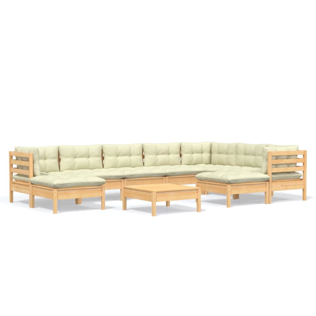 10 Piece Garden Lounge Set with Cream Cushions Solid Pinewood