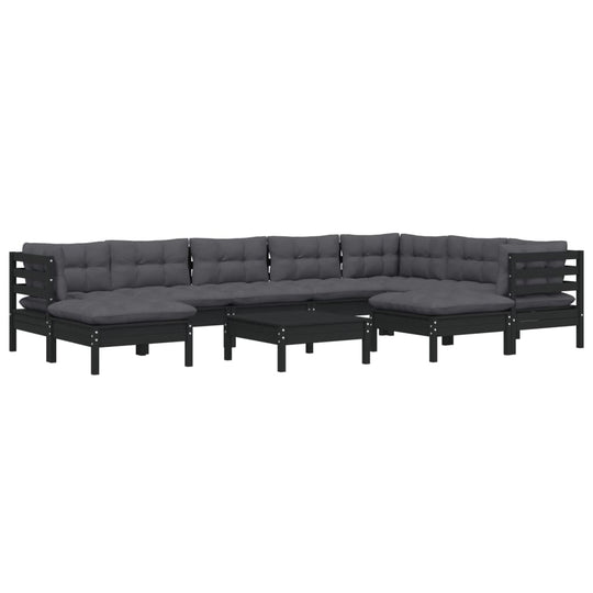 10 Piece Garden Lounge Set with Cushions Black Solid Pinewood