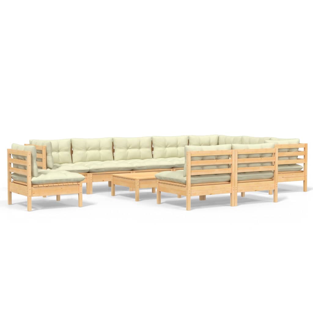 11 Piece Garden Lounge Set with Cream Cushions Solid Pinewood