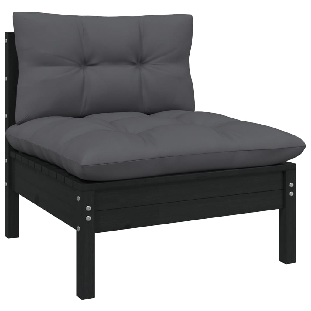 11 Piece Garden Lounge Set with Cushions Black Solid Pinewood