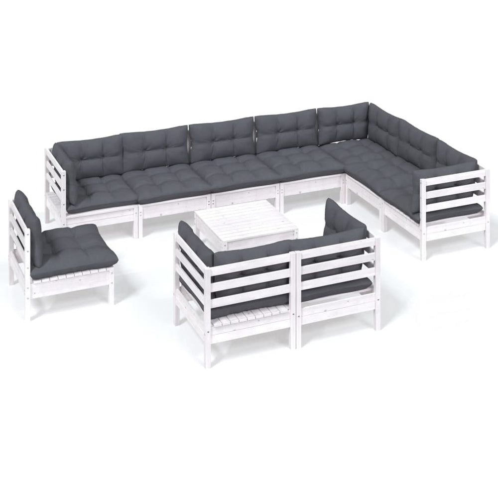 11 Piece Garden Lounge Set with Cushions White Solid Pinewood