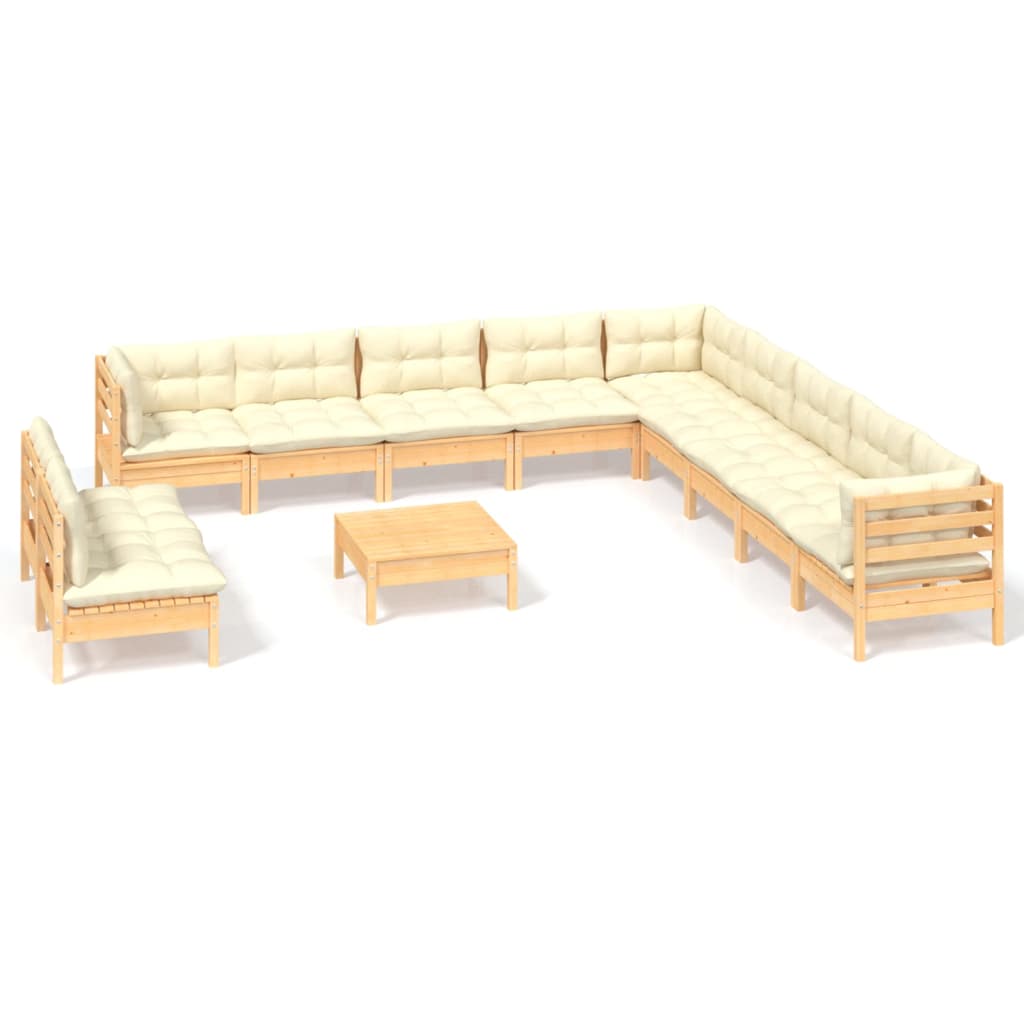 12 Piece Garden Lounge Set with Cream Cushions Solid Pinewood