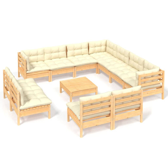 12 Piece Garden Lounge Set with Cream Cushions Solid Pinewood