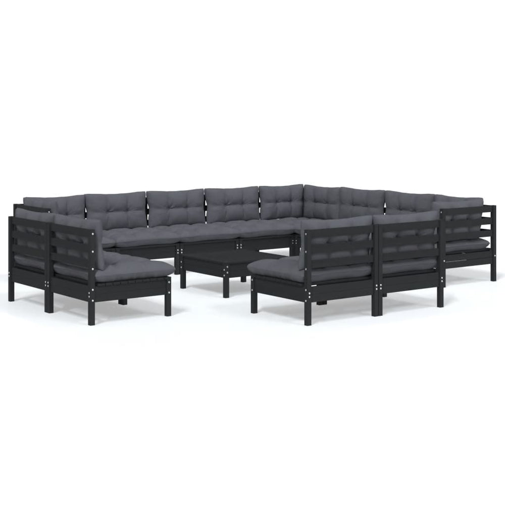 13 Piece Garden Lounge Set with Cushions Black Solid Pinewood