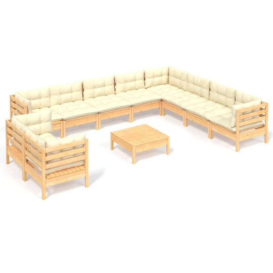 11 Piece Garden Lounge Set with Cream Cushions Solid Pinewood