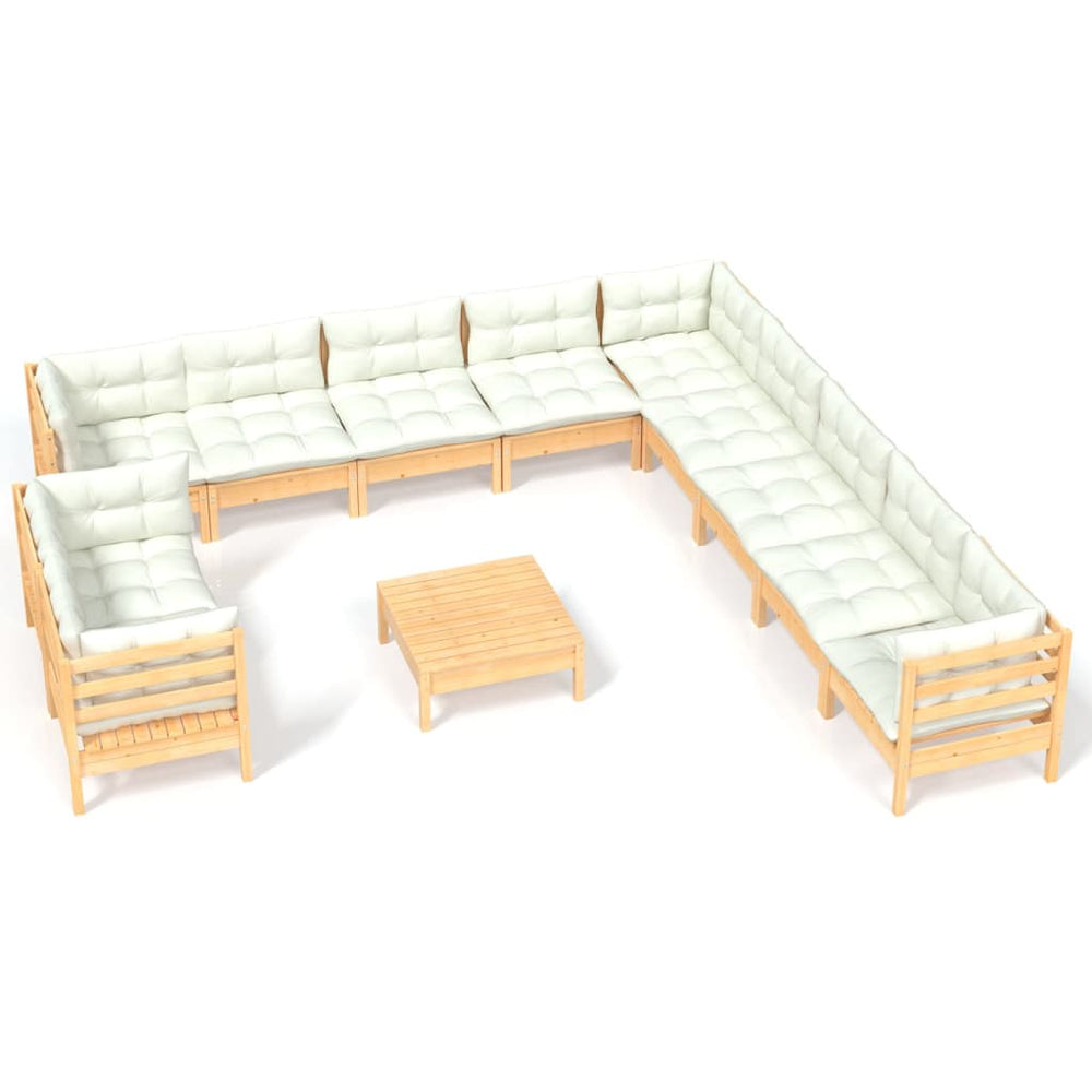 12 Piece Garden Lounge Set with Cream Cushions Solid Pinewood