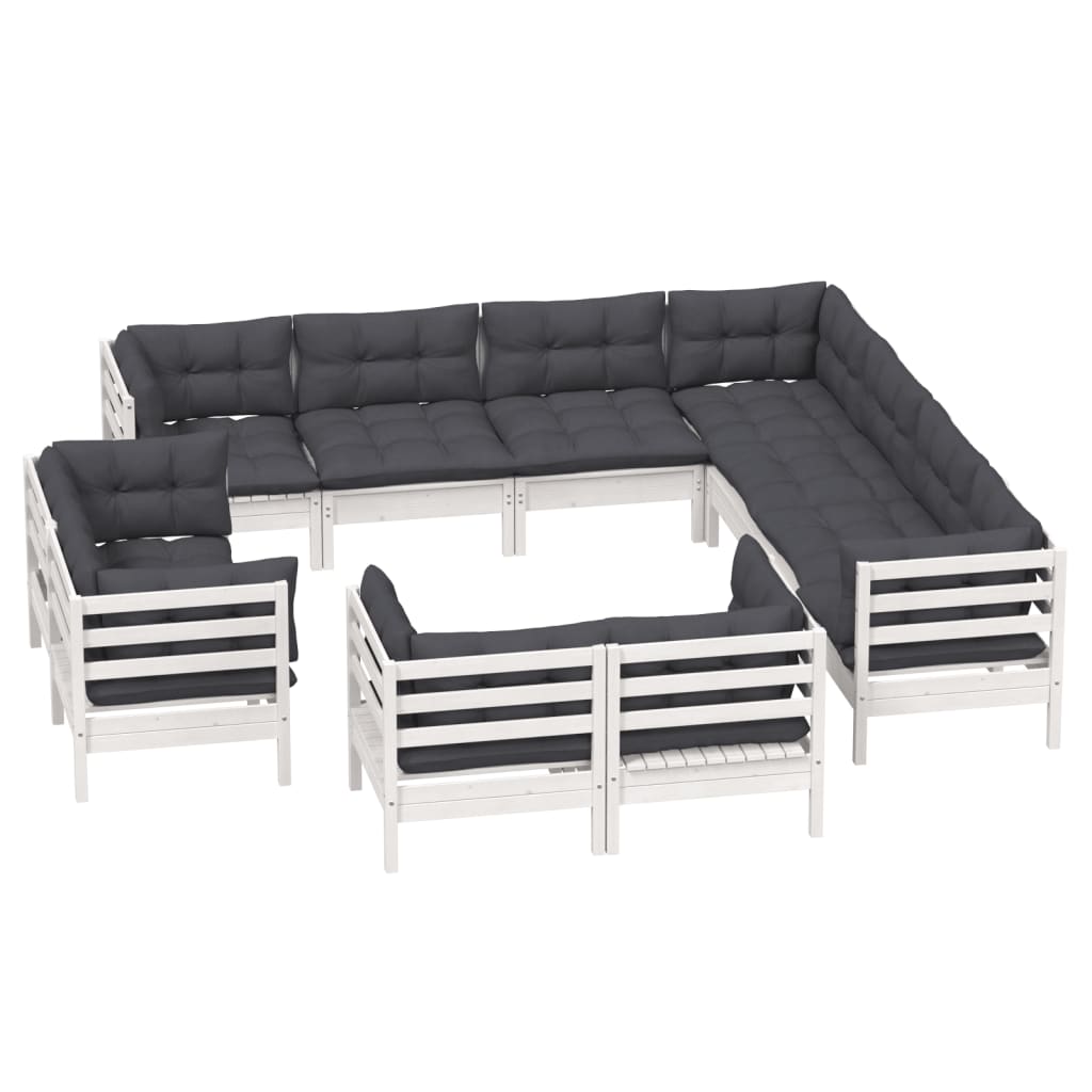 11 Piece Garden Lounge Set with Cushions White Solid Pinewood