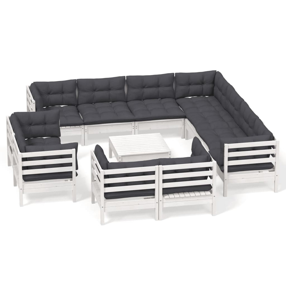 12 Piece Garden Lounge Set with Cushions White Solid Pinewood