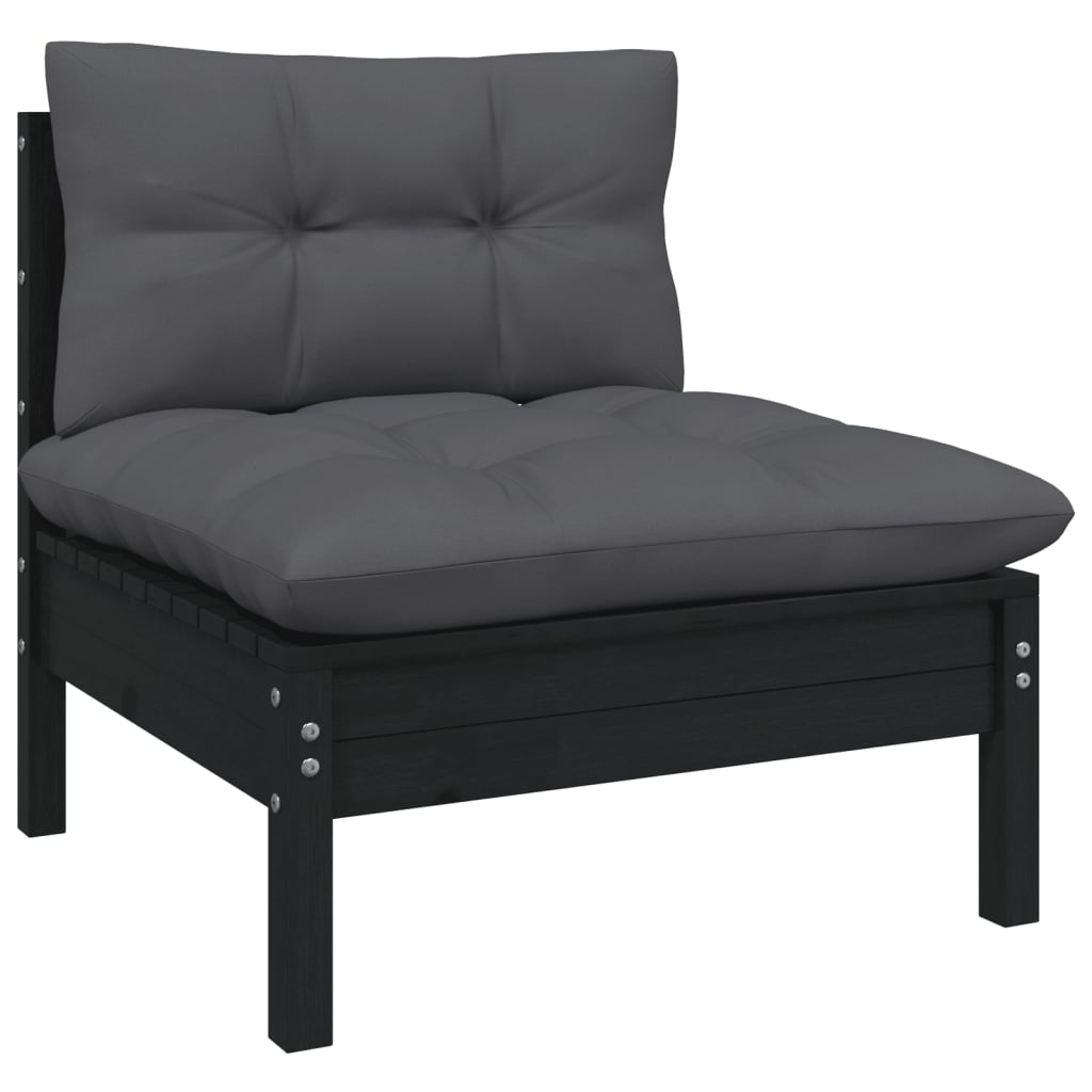 12 Piece Garden Lounge Set with Cushions Black Solid Pinewood