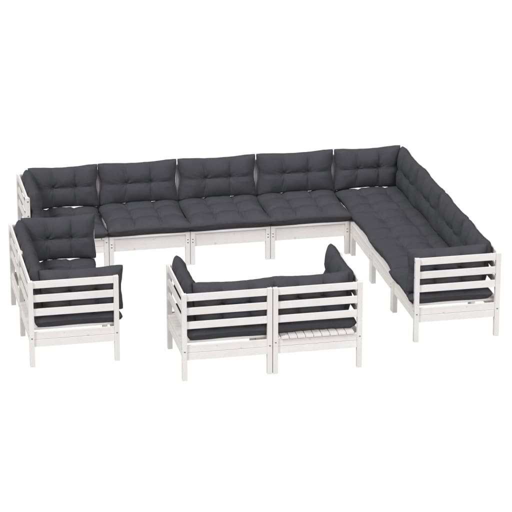 12 Piece Garden Lounge Set with Cushions White Solid Pinewood