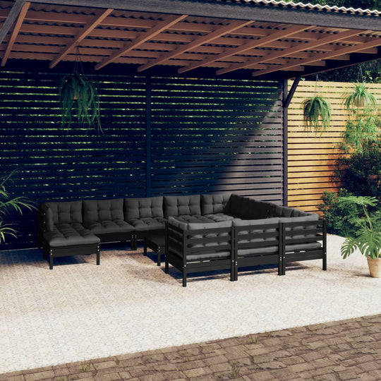 12 Piece Garden Lounge Set with Cushions Black Pinewood