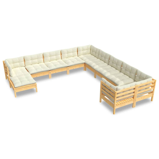 11 Piece Garden Lounge Set with Cream Cushions Pinewood