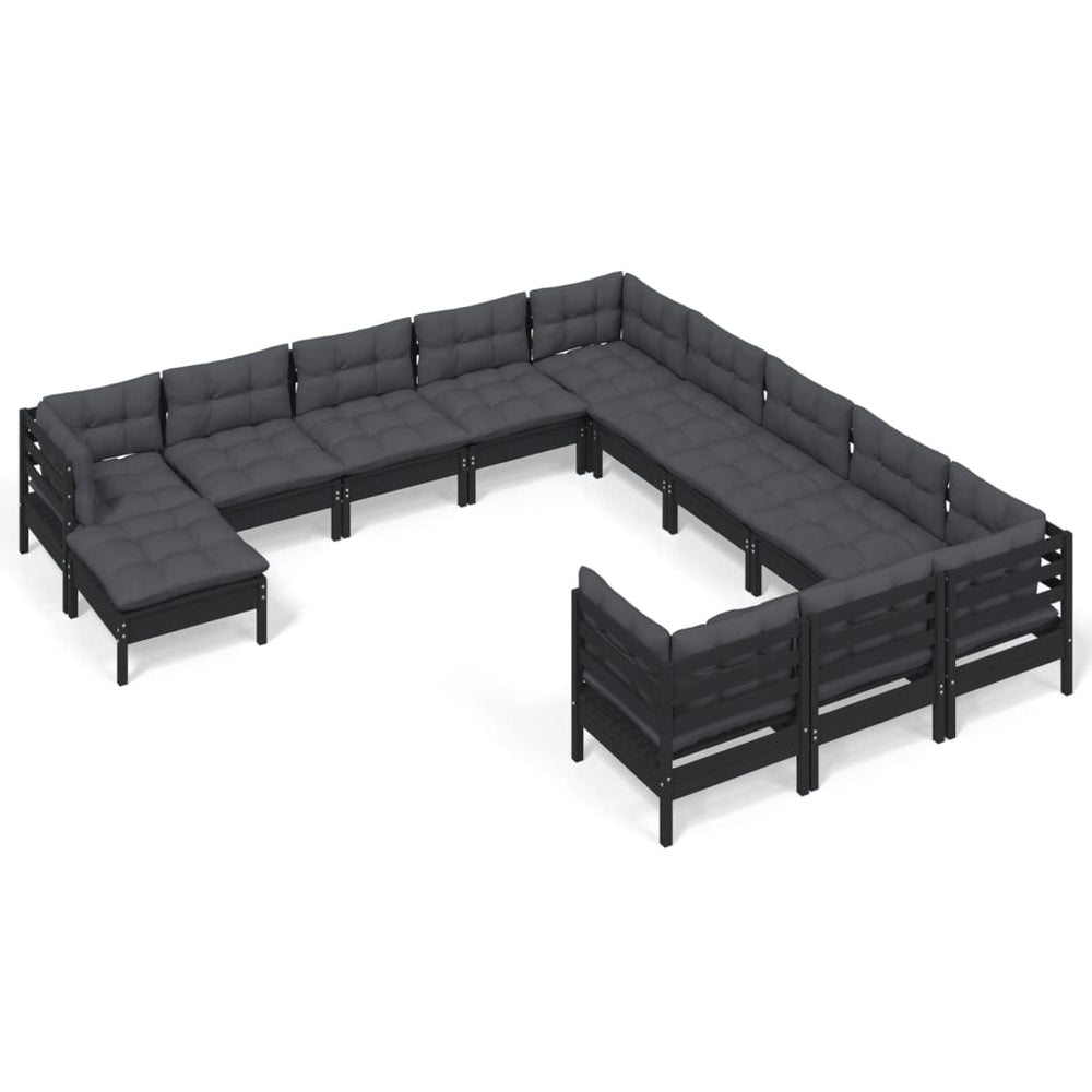 12 Piece Garden Lounge Set with Cushions Black Pinewood