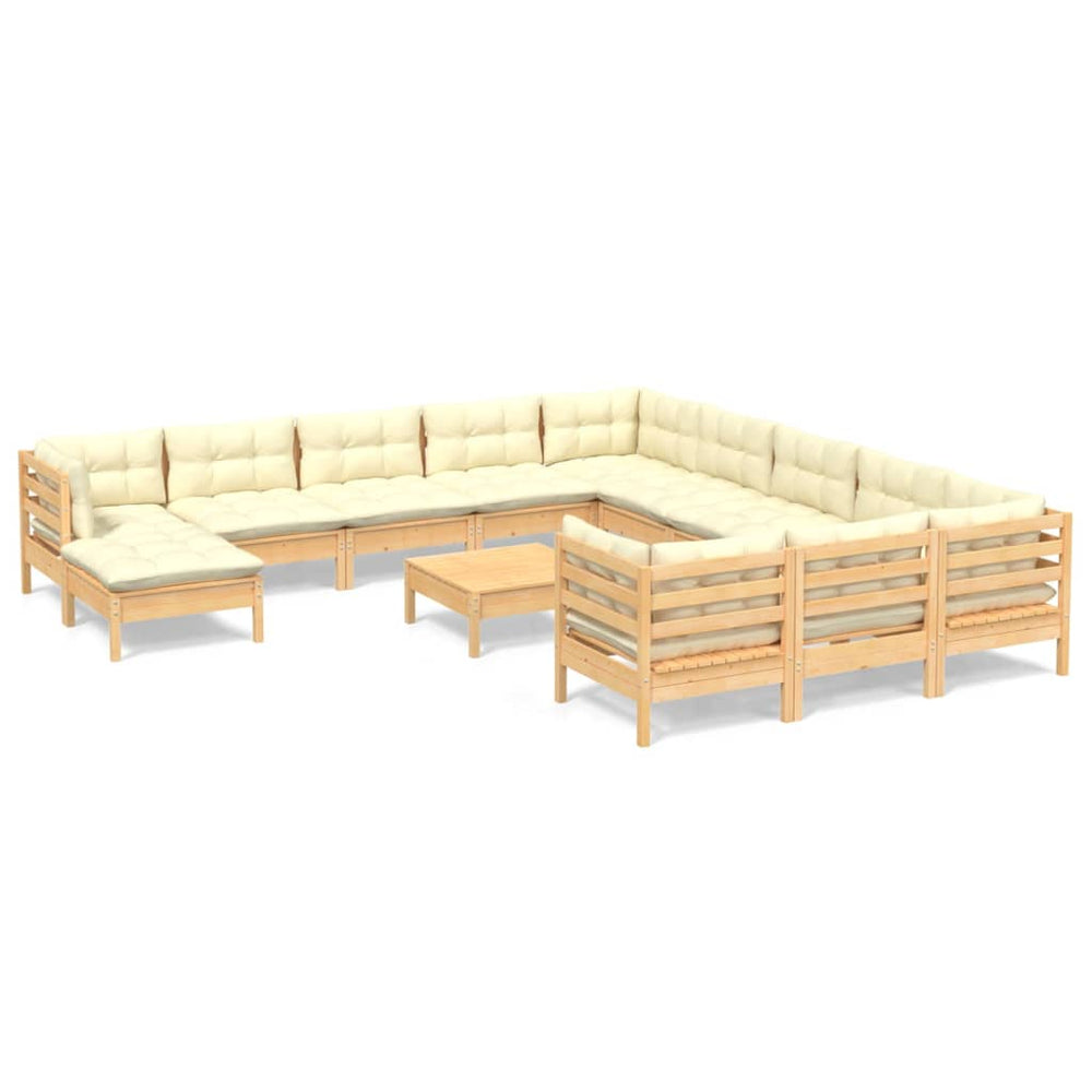 13 Piece Garden Lounge Set with Cream Cushions Pinewood