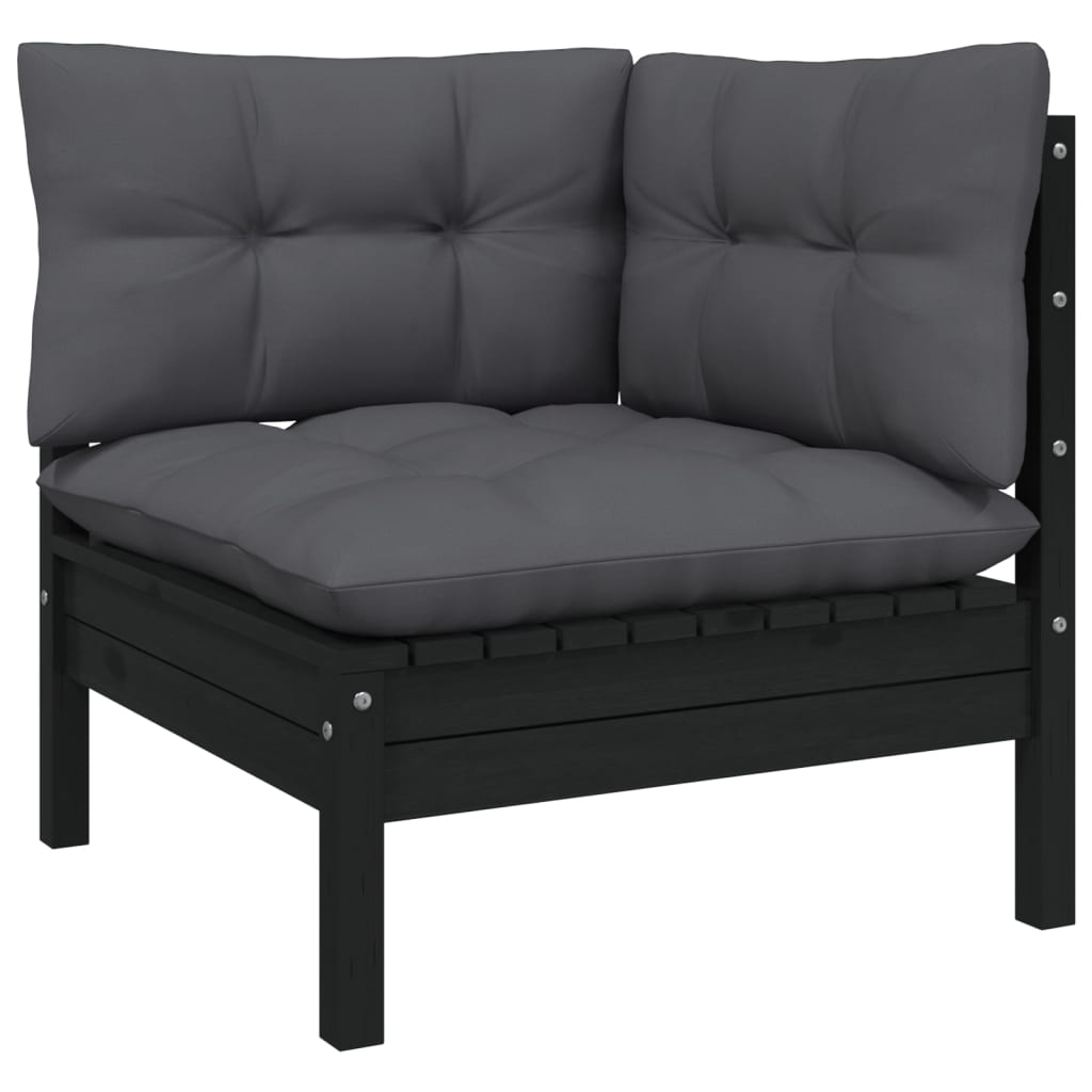 11 Piece Garden Lounge Set with Cushions Black Pinewood