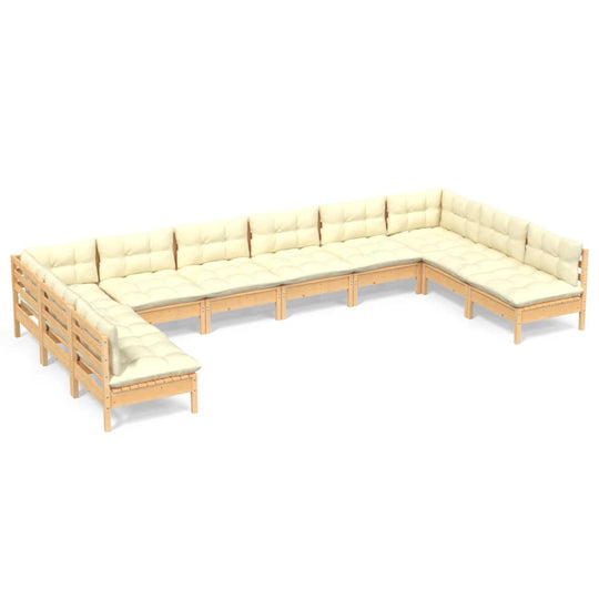 10 Piece Garden Lounge Set with Cream Cushions Solid Pinewood