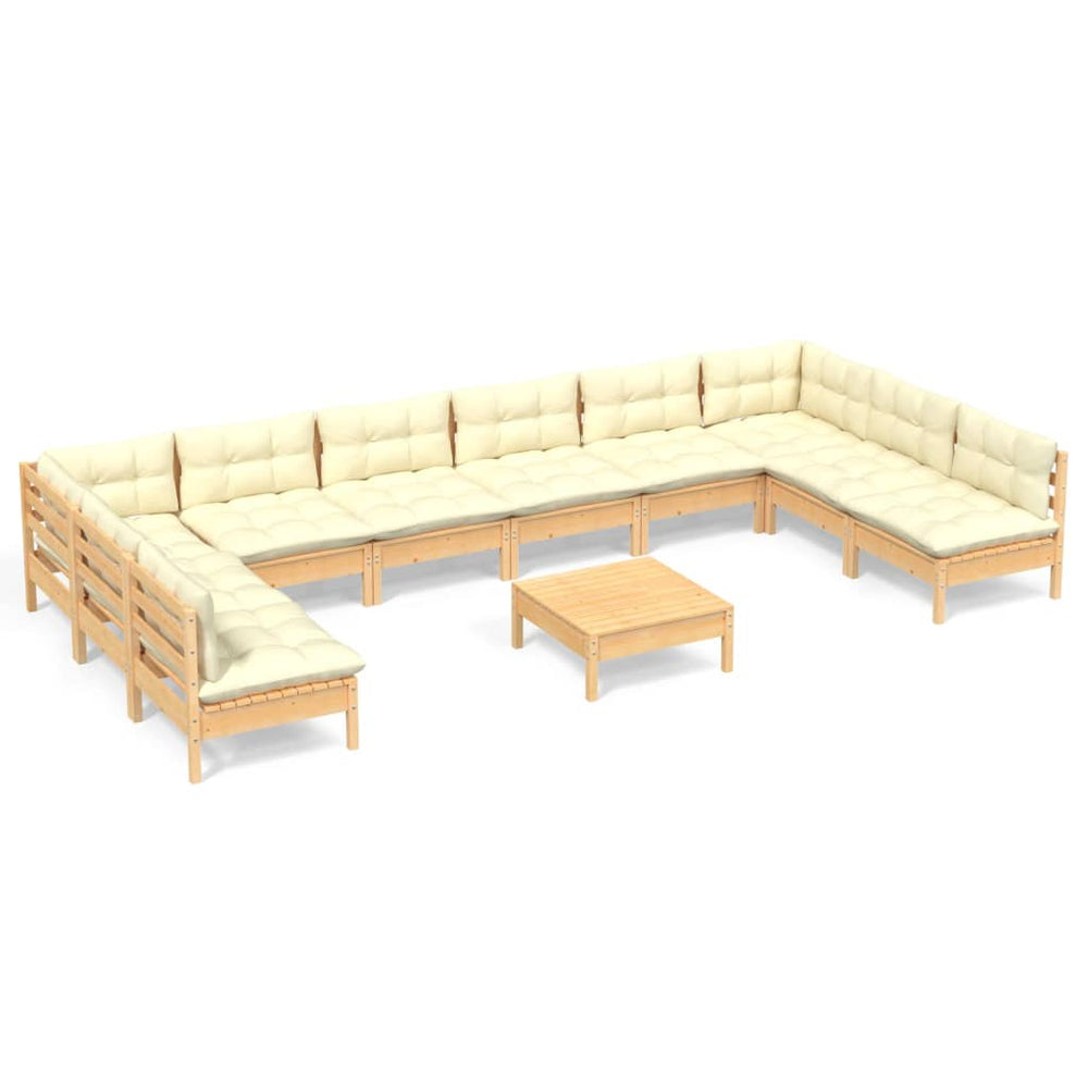 11 Piece Garden Lounge Set with Cream Cushions Solid Pinewood