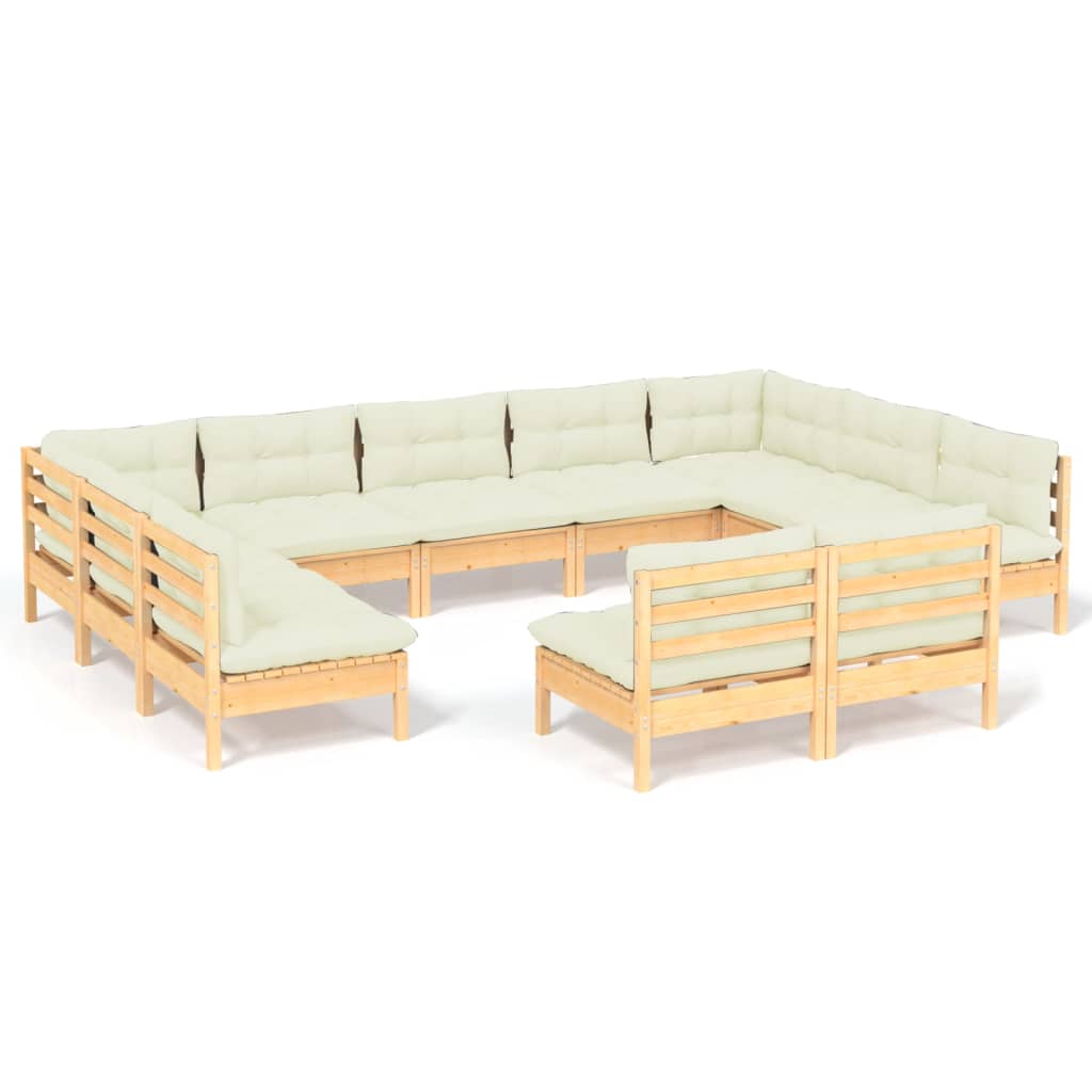 11 Piece Garden Lounge Set with Cream Cushions Solid Pinewood