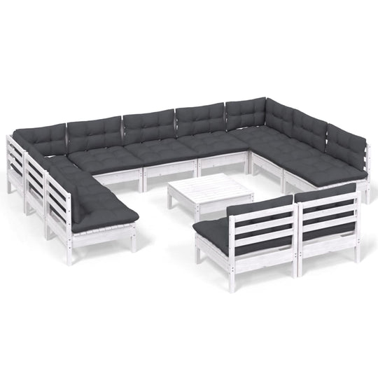 12 Piece Garden Lounge Set with Cushions White Solid Pinewood