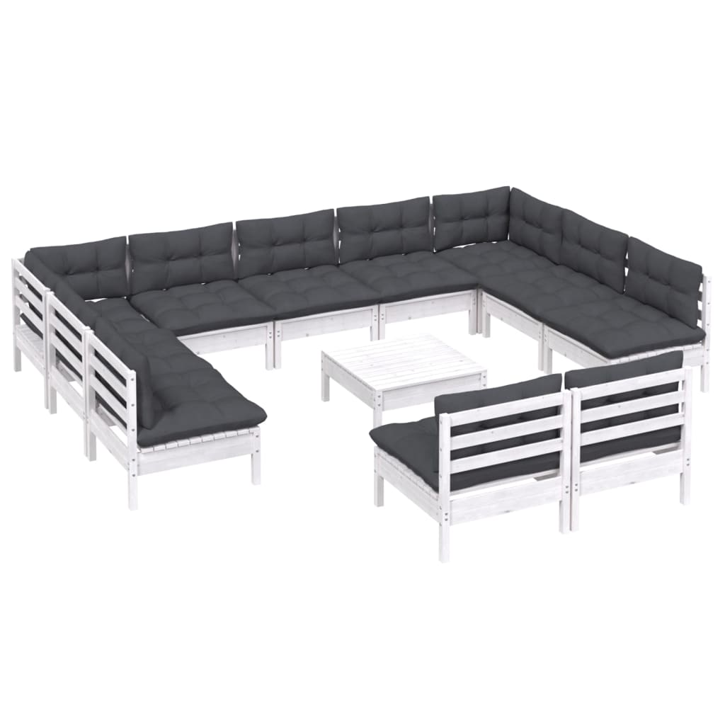 12 Piece Garden Lounge Set with Cushions White Solid Pinewood