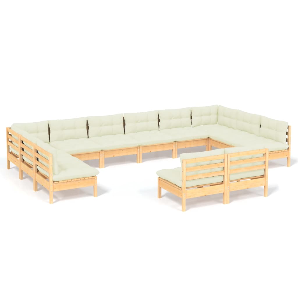 12 Piece Garden Lounge Set with Cream Cushions Solid Pinewood