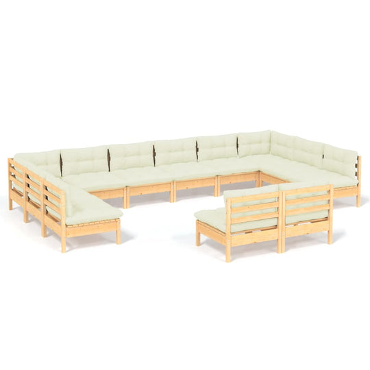 12 Piece Garden Lounge Set with Cream Cushions Solid Pinewood