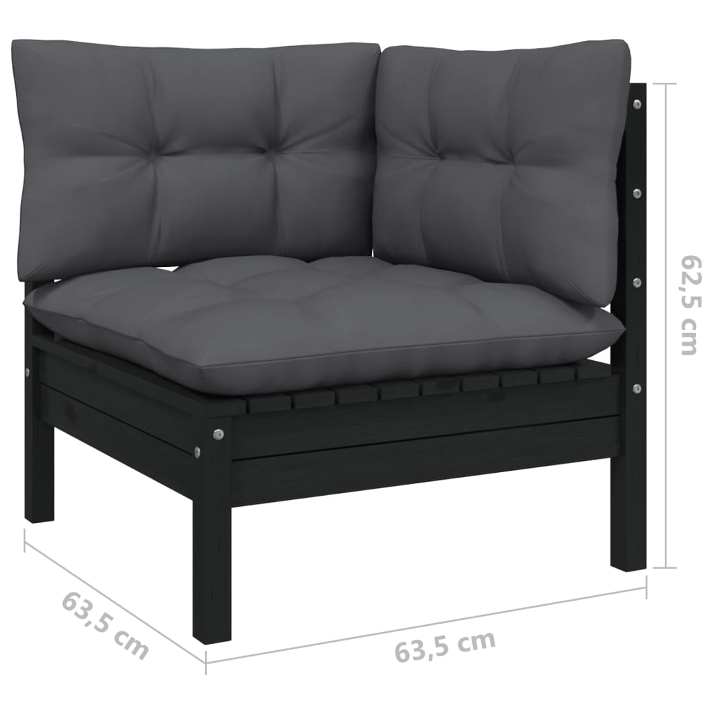 12 Piece Garden Lounge Set with Cushions Black Solid Pinewood