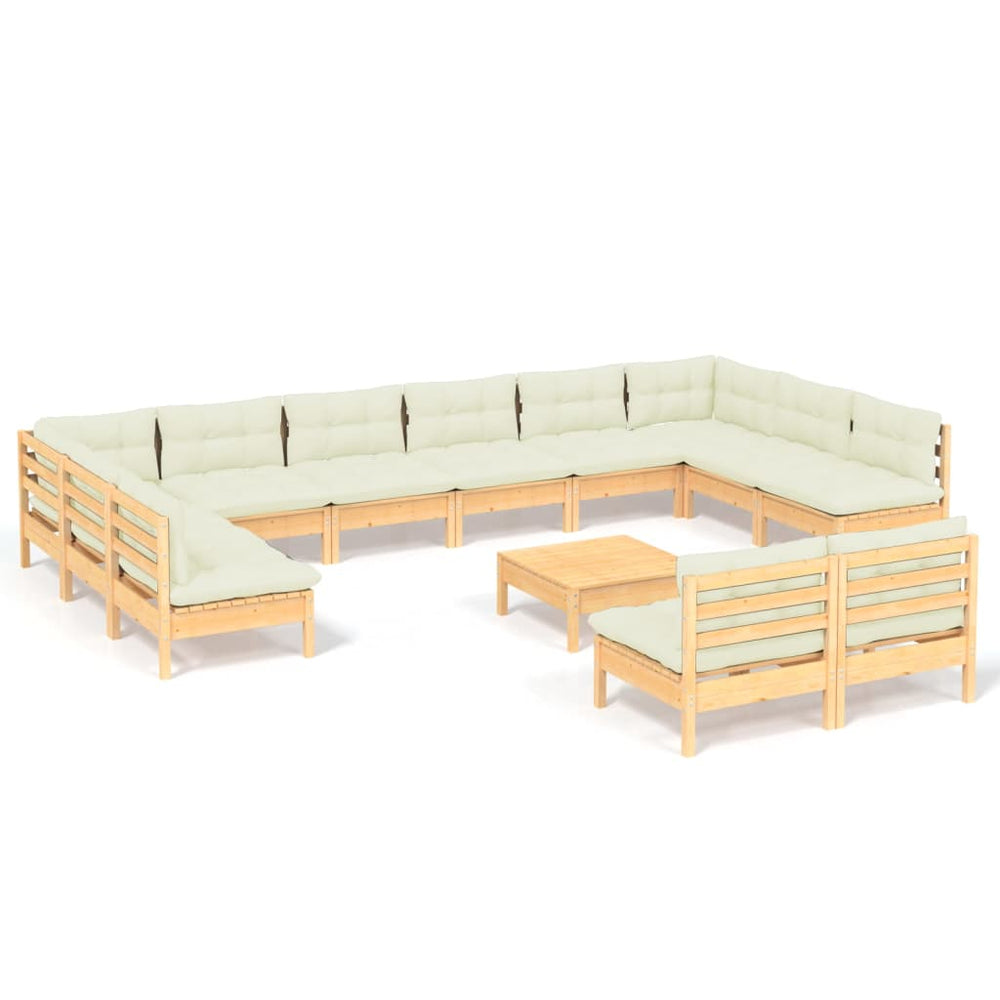 13 Piece Garden Lounge Set with Cream Cushions Solid Pinewood