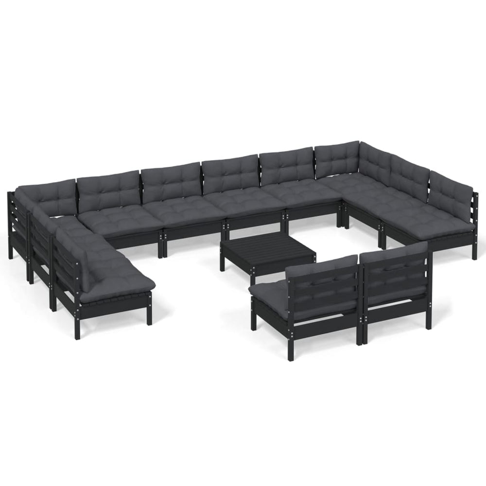 13 Piece Garden Lounge Set with Cushions Black Solid Pinewood