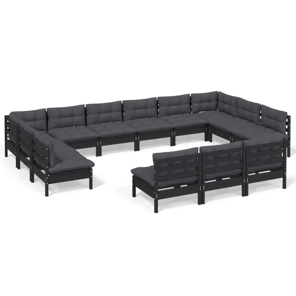 13 Piece Garden Lounge Set with Cushions Black Solid Pinewood