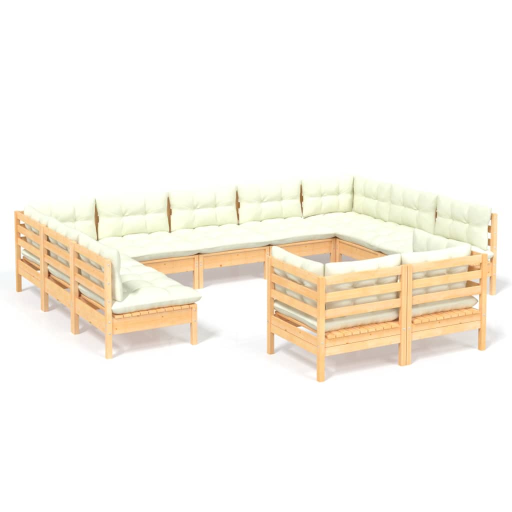 11 Piece Garden Lounge Set with Cream Cushions Solid Pinewood