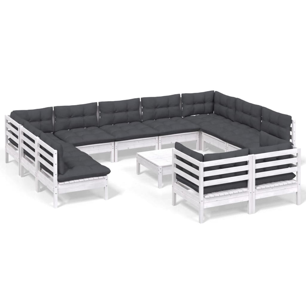 12 Piece Garden Lounge Set with Cushions White Solid Pinewood