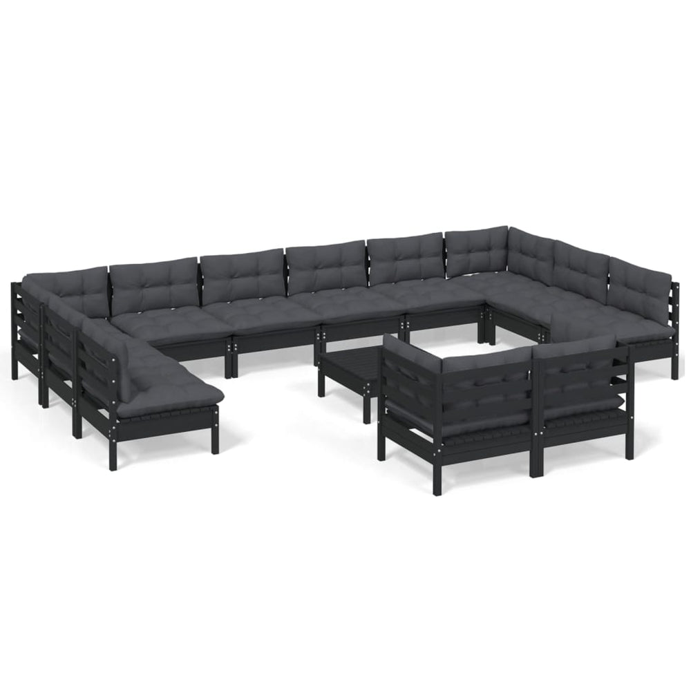 13 Piece Garden Lounge Set with Cushions Black Pinewood