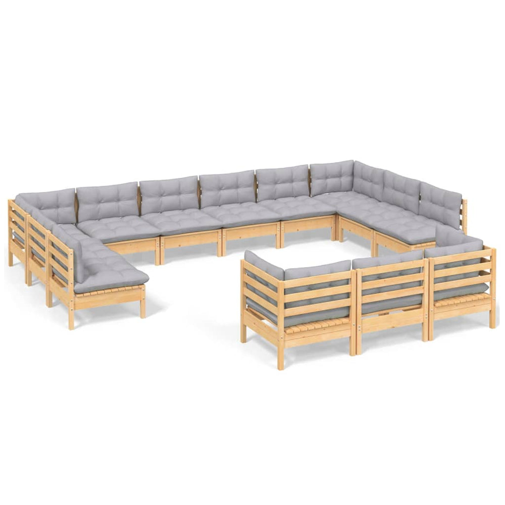 13 Piece Garden Lounge Set with Grey Cushions Pinewood