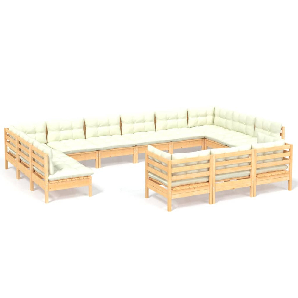 13 Piece Garden Lounge Set with Cream Cushions Pinewood