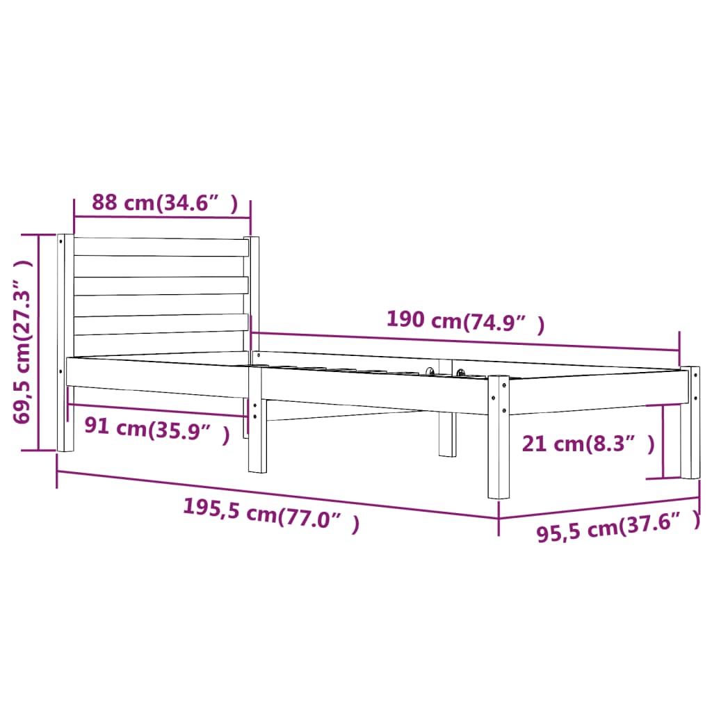 Bed Frame without Mattress 90x190 cm