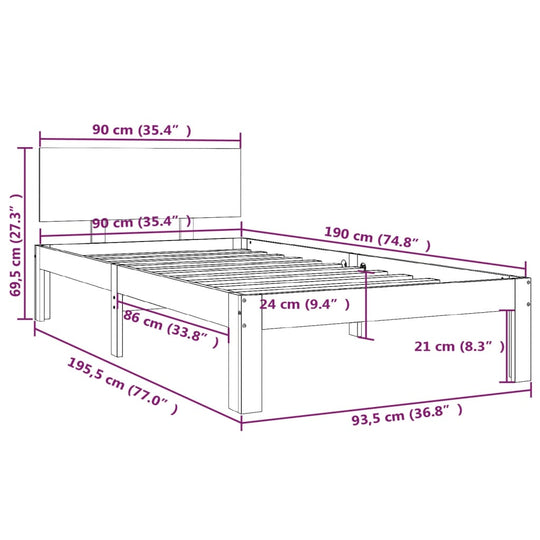 Bed Frame without Mattress White 90x190 cm