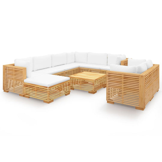 10 Piece Garden Lounge Set with Cushions Solid Teak Wood