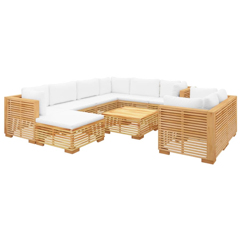 10 Piece Garden Lounge Set with Cushions Solid Teak Wood