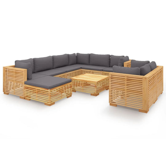 10 Piece Garden Lounge Set with Cushions Solid Teak Wood