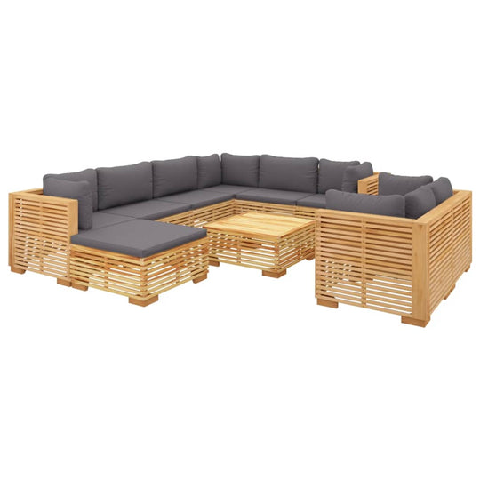 10 Piece Garden Lounge Set with Cushions Solid Teak Wood