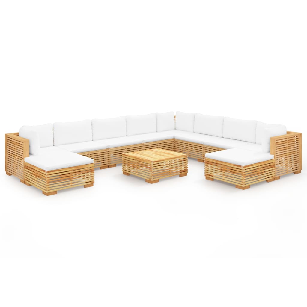 11 Piece Garden Lounge Set with Cushions Solid Teak Wood