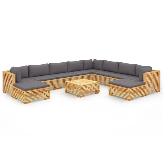 11 Piece Garden Lounge Set with Cushions Solid Teak Wood