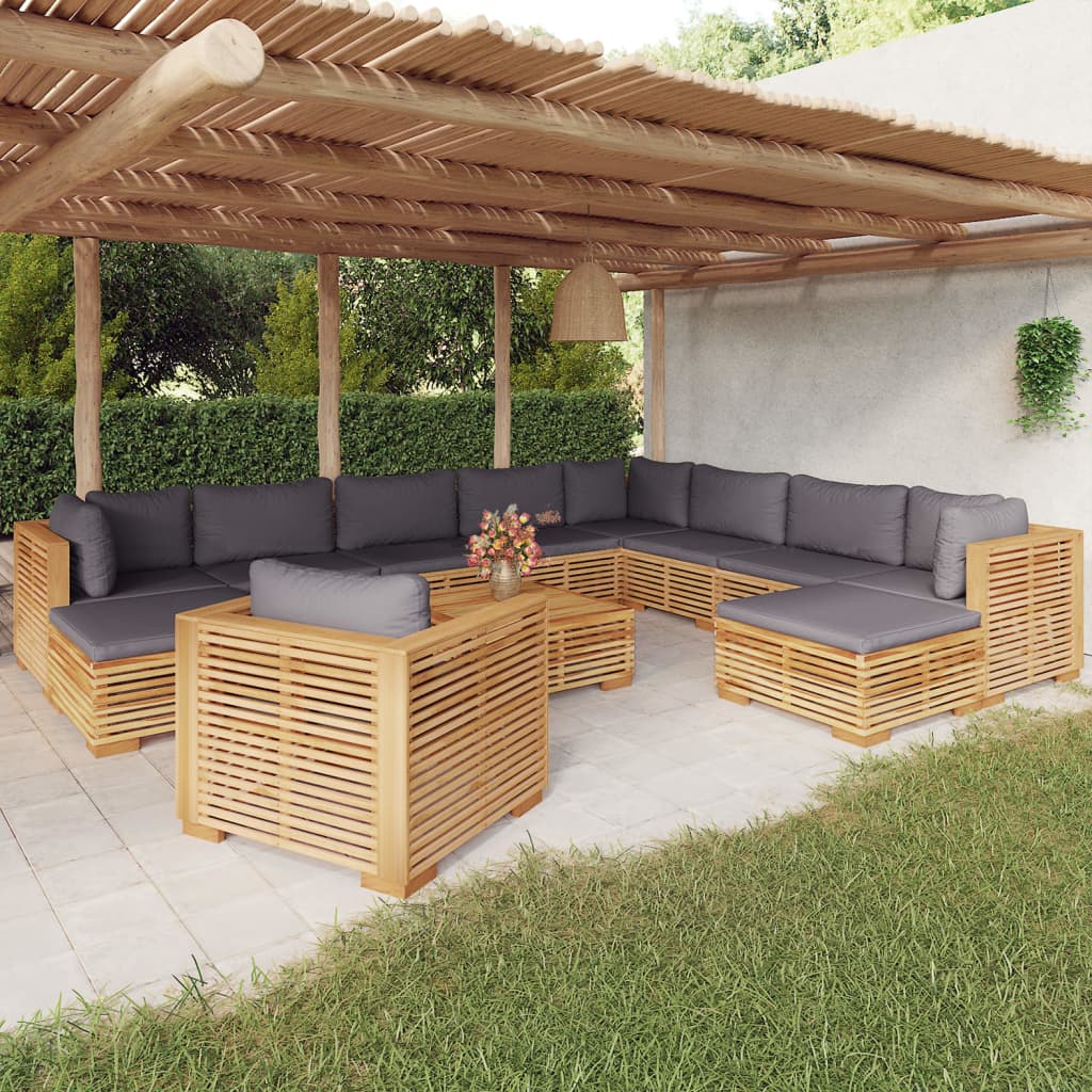 12 Piece Garden Lounge Set with Cushions Solid Teak Wood