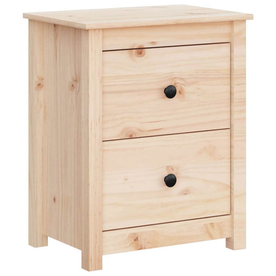 Affordable and quality solid pine wood bedside cabinet with two drawers, measuring 50x35x61.5 cm, offering excellent value and ample storage.